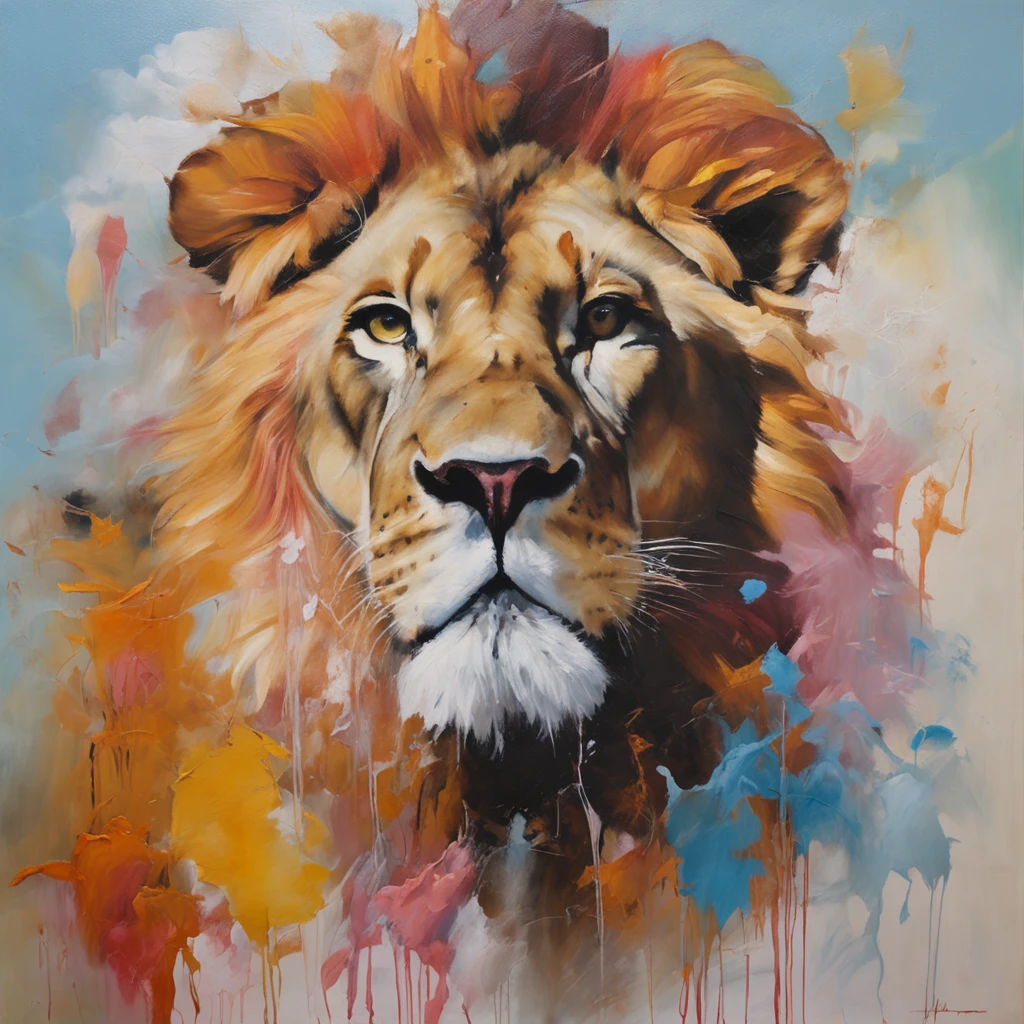 A hyper-realistic lion in the clouds surrounded by beautiful butterflies