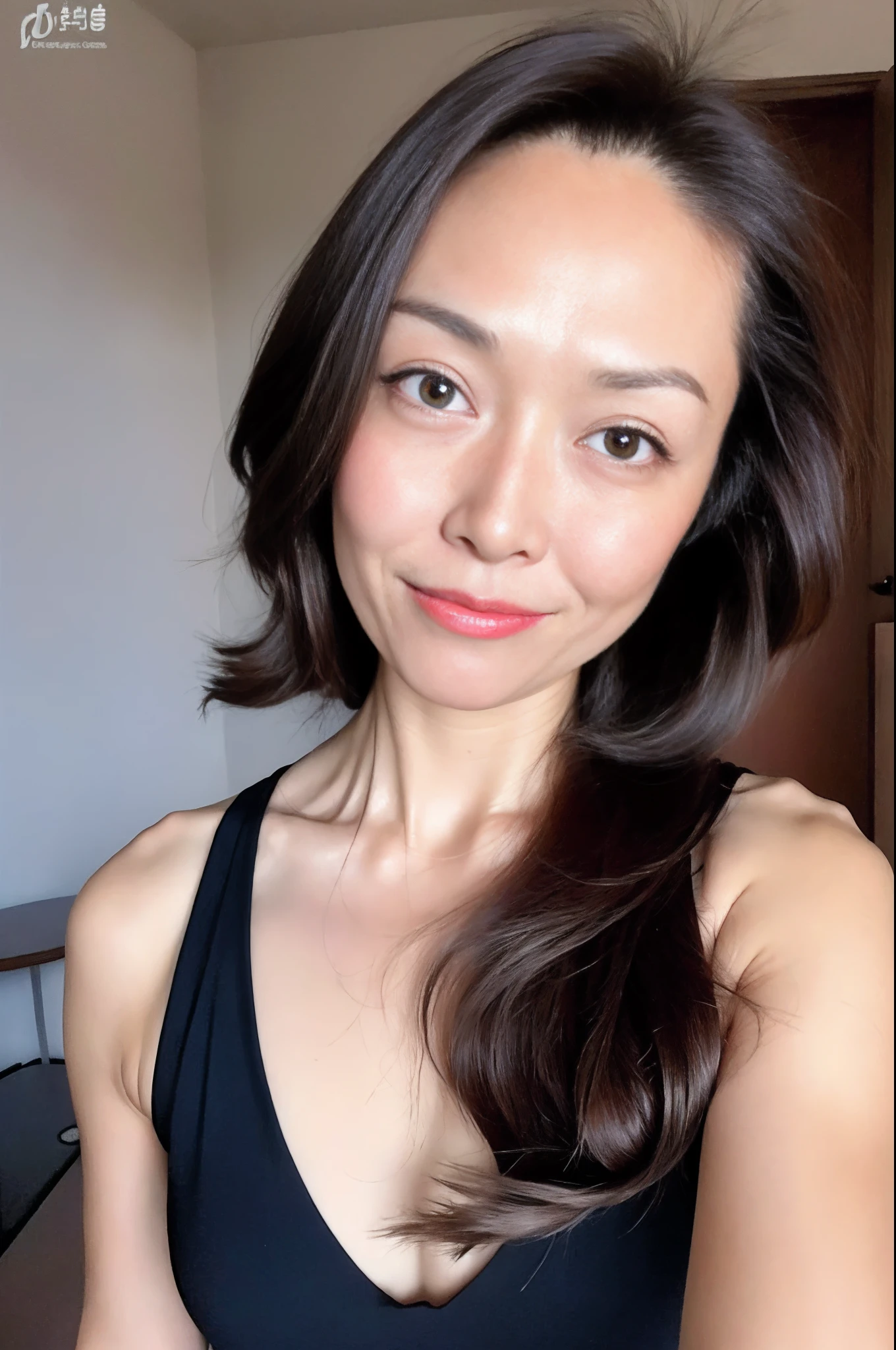Mature milf lad,erotic underwear style,super cute,extreme close up upper full body,nice perfect face with soft skin perfect face,gorgeous long wavy brown-haired,8K resolution,ultra-realistic,ultra-detailed,highs quality,erotic beautiful immature lady wearing trendy underwear clothing at a Ranway,