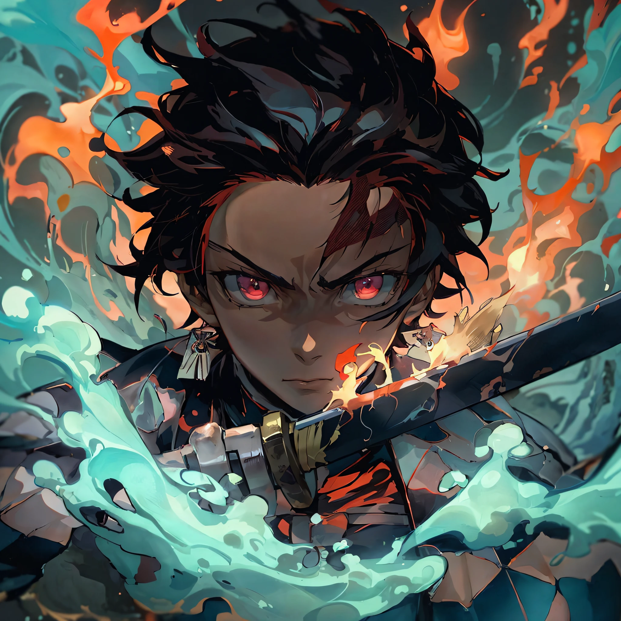 anime character with a sword in front of a fire and water background, cute guy in the art Demon Slayer, Demon Slayer art style, Demon Slayer rui fanart, badass anime 8 k, Demon Slayer, arte chave do anime, 4 k manga wallpaper, Kimetsu no yaiba, Anime Wallaper, anime epic artwork, Anime Art Wallpaper 8K, Arte da sede