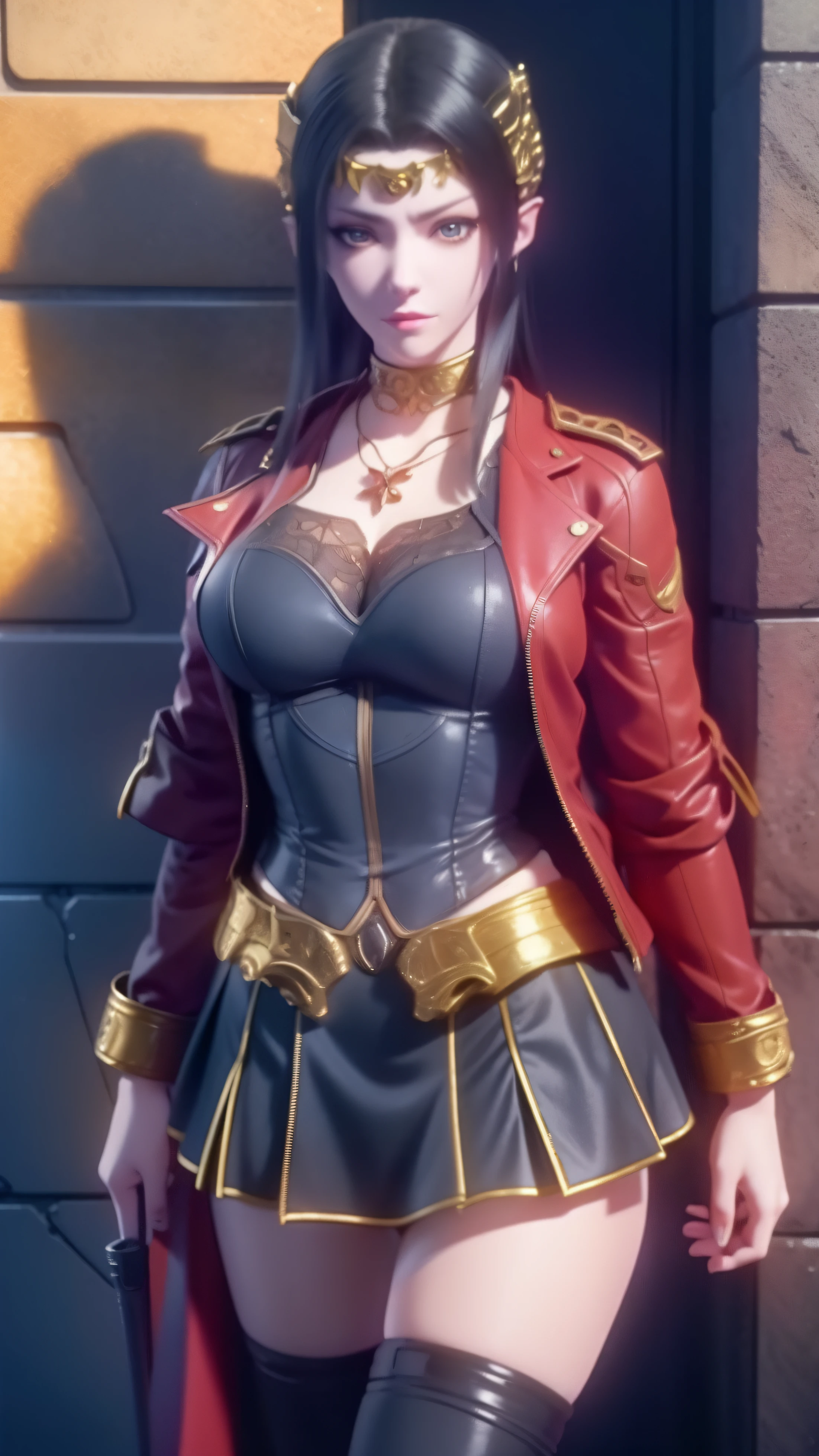 there is a woman in a skirt and a jacket posing for a picture, Surrealism female students, Surrealism female students, Realistic schoolgirl, thighhighs and skirt, photorealistic anime girl rendering, 3 d anime realistic, Smooth anime CG art, photorealistic full body, Photorealistic anime, Realistic anime 3 D style, photorealistic perfect body, wearing skirt and high socks