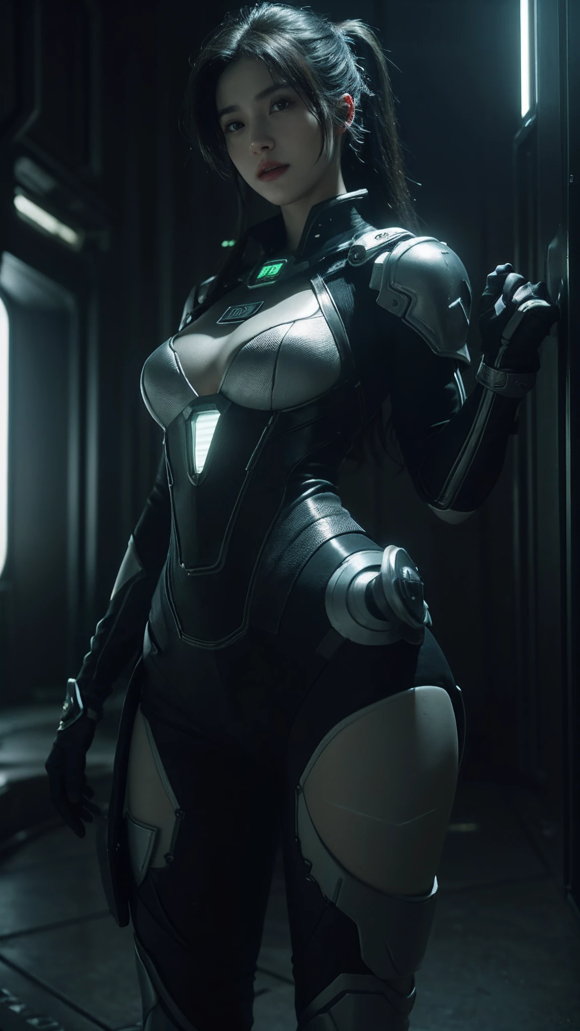 ((Best quality)), ((masterpiece)), (detailed:1.4), 3D, an image of a beautiful cyberpunk female,HDR (High Dynamic Range),Ray Tracing,NVIDIA RTX,Super-Resolution,Unreal 5,Subsurface scattering,PBR Texturing,Post-processing,Anisotropic Filtering,Depth-of-field,Maximum clarity and sharpness,Multi-layered textures,Albedo and Specular maps,Surface shading,Accurate simulation of light-material interaction,Perfect proportions,Octane Render,Two-tone lighting,Wide aperture,Low ISO,White balance,Rule of thirds,8K RAW,CircuitBoardAI,