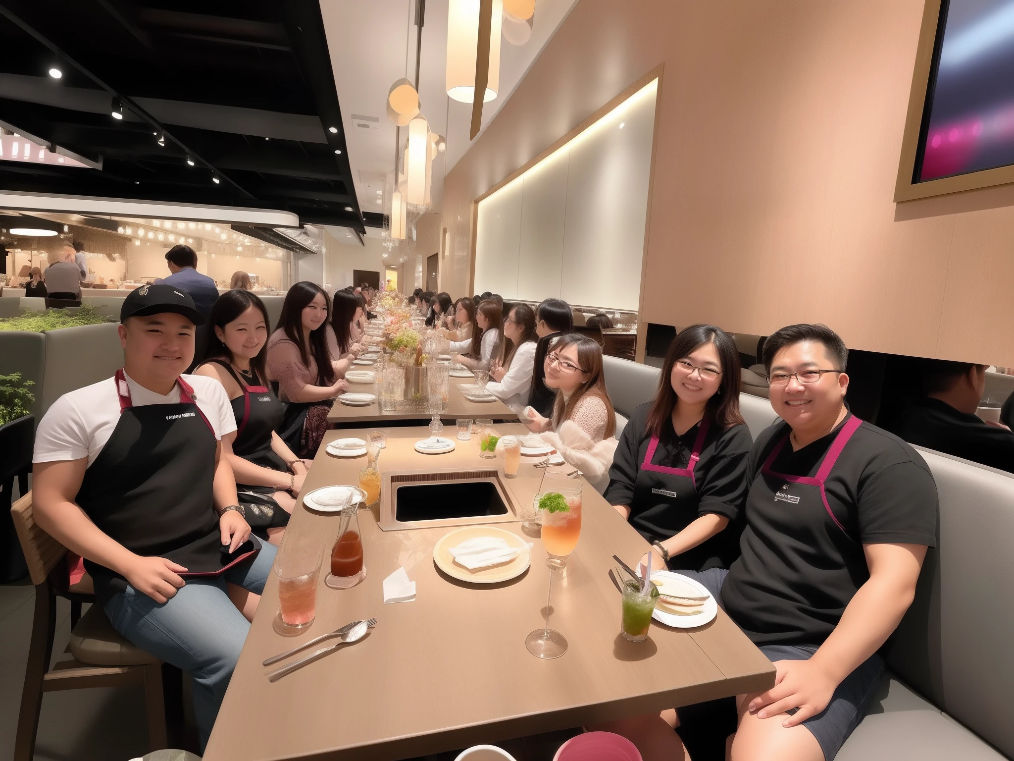 several people sitting at a table with food and drinks, group photo, long table, group sit at table, trending ，, 🤬 🤮 💕 🎀, everyone having fun, warm and joyful atmosphere, taken with sigma 2 0 mm f 1. 4, photo taken in 2 0 2 0, taken in 2 0 2 0, happy birthday, yummy