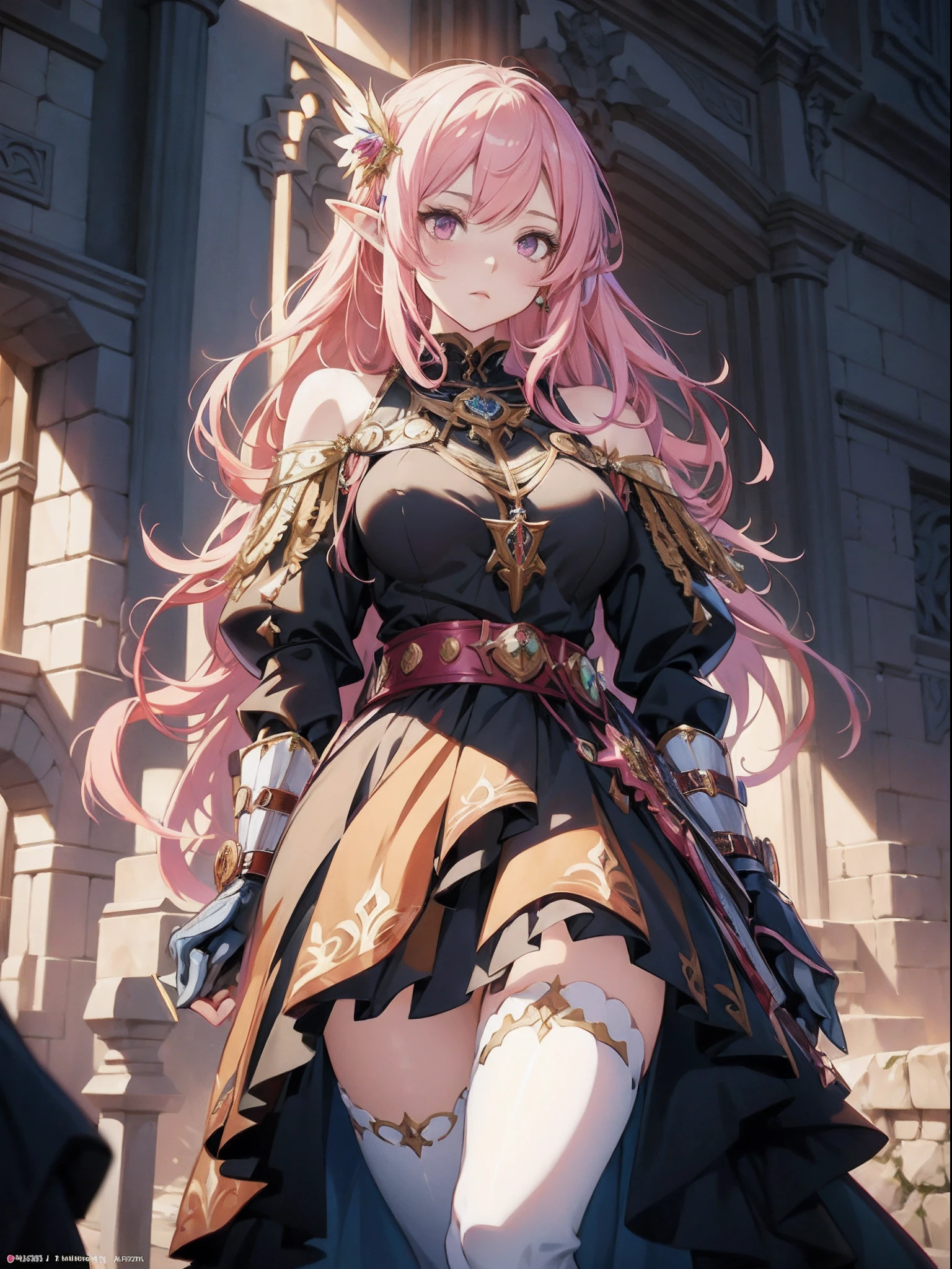 masterpiece,best quality, 1girl, solo, cowboy shot, winter, looking at viewer, smile, parted lips, hands on hips, from aboe, dutch angle,
medb \(fate\), tiara, fur coat, white thigh boots, white elbow gloves, white skirt, armor, <lora:MedbV8-000007:1>