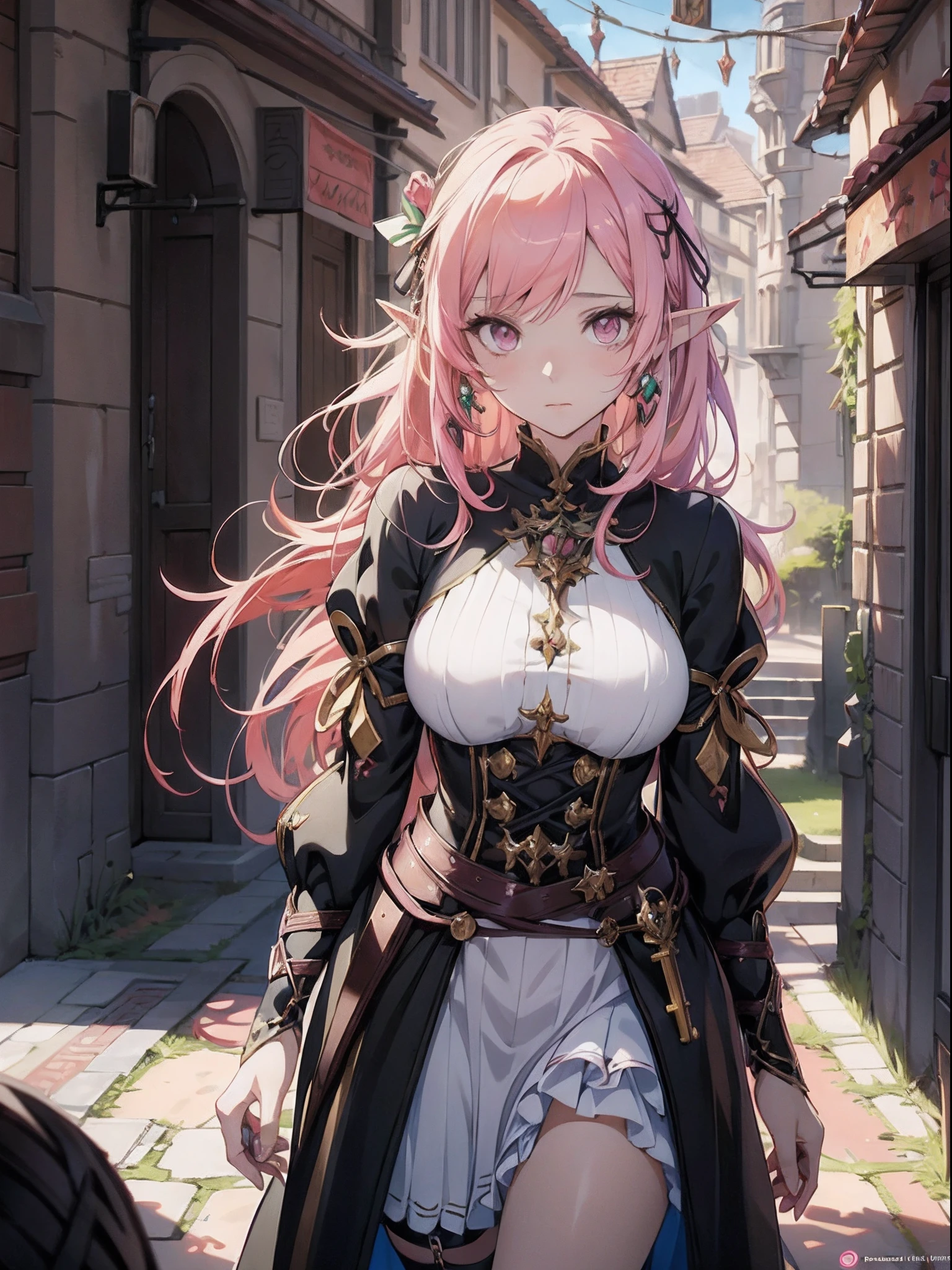 anime girl in a dress , pink hair, cushart krenz key art feminine, portrait knights of zodiac girl, detailed key anime art, high detailed official artwork, detailed digital anime art, trending on artstation pixiv, 2. 5 d cgi anime fantasy artwork, detailed anime character art, alluring elf princess knight, astri lohne