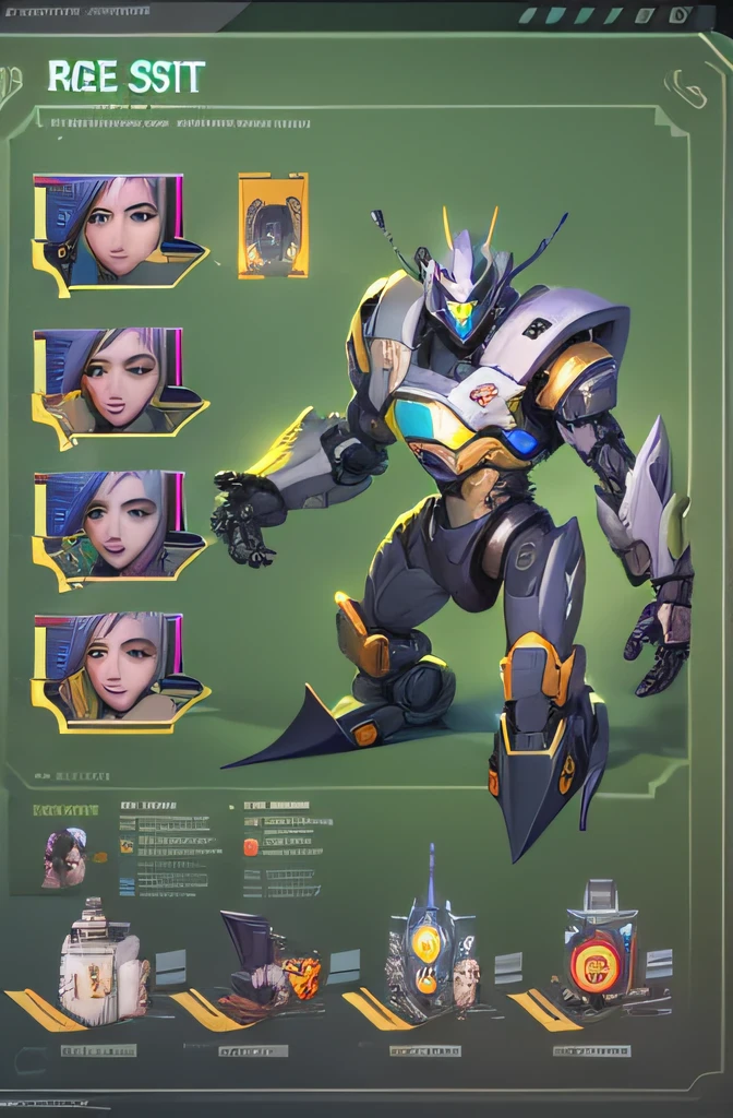 robot, items and skill images on slides