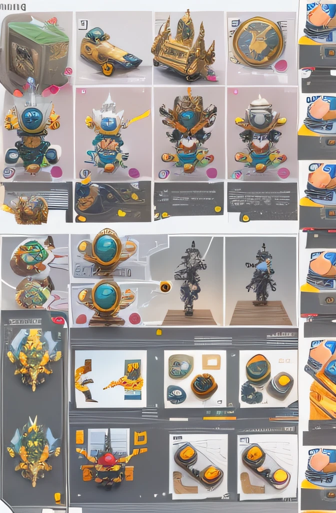 robot, items and skill images on slides