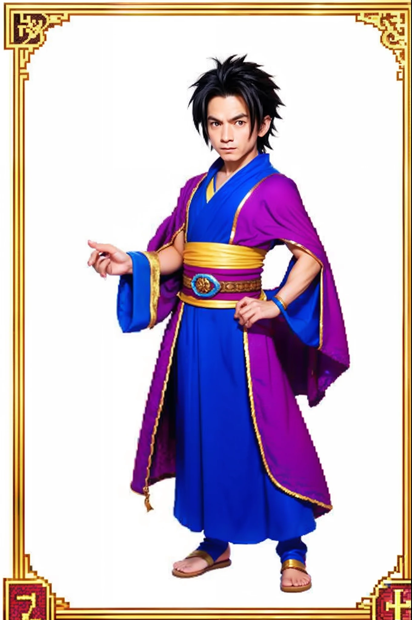 鸟山明风格,pixel game《dragon quest》,Game character design,(Female magician:1.4),Robe,16-bit pixels