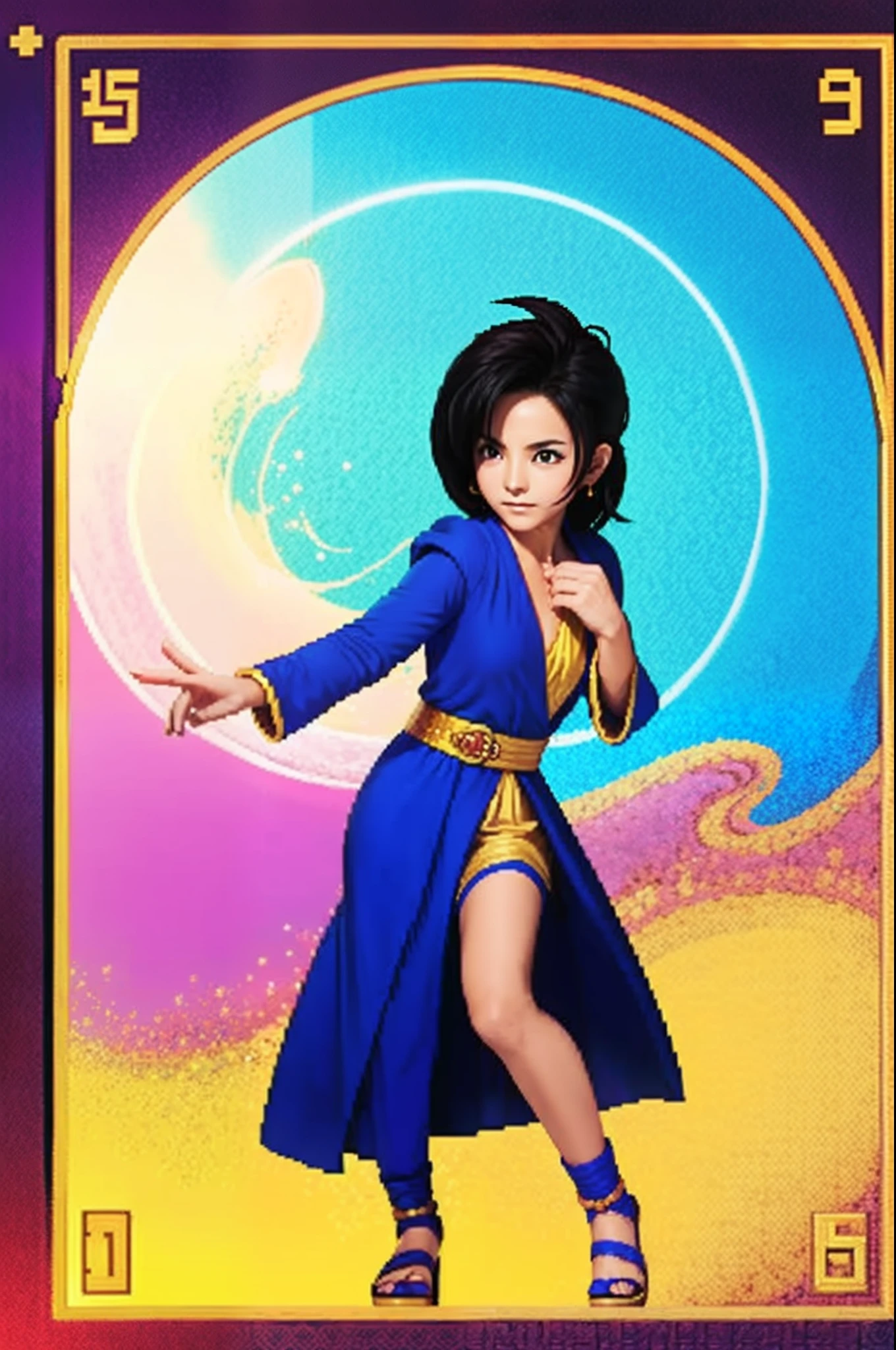 鸟山明风格，pixel game《dragon quest》，Game character design，（Female magician：1.4），Robe，16-bit pixels