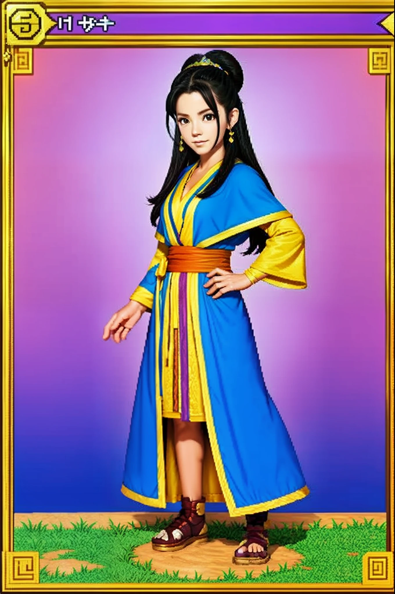 鸟山明风格，pixel game《dragon quest》，Game character design，（female archer：1.4），Robe，16-bit pixels