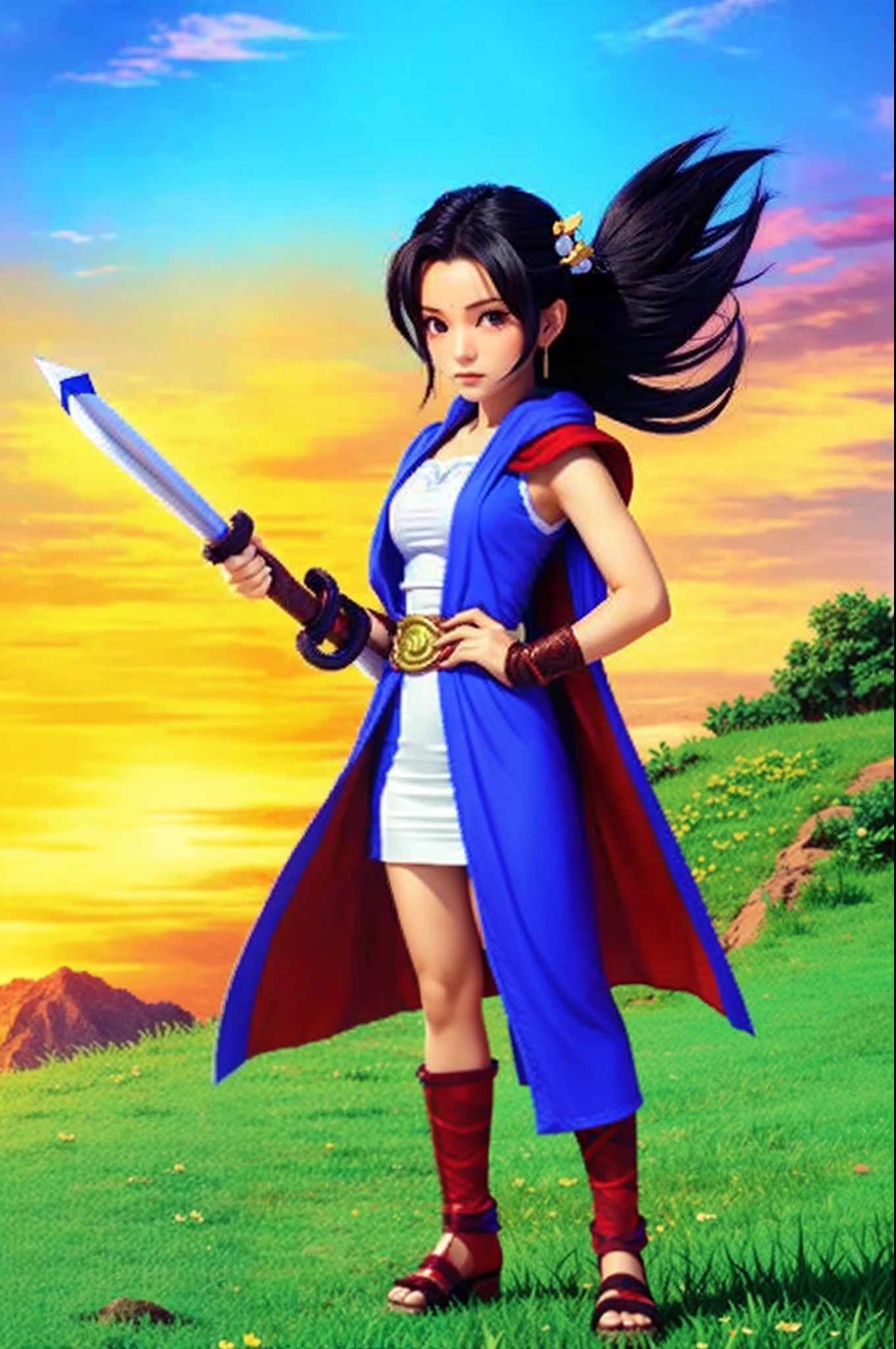 鸟山明风格，pixel game《dragon quest》，Game character design，（female archer：1.4），Robe，16-bit pixels