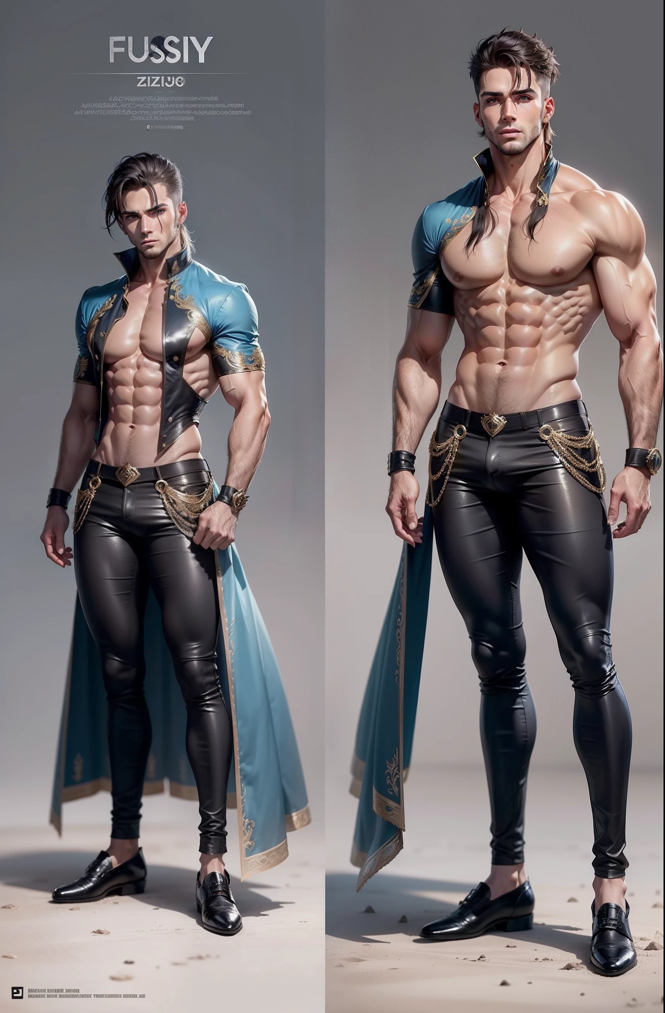 roupa de fantasia de gelo, Abs, Folha de design de personagem, diferentes poses, different angles, 1st grade, only one, refer ence sheet, rosto perfeito, Rosto de Hansome, 1.85 de altura, depilado, corpo musculoso, corpo atletico. (Olhos azuis perfeitos), (cabelos longos), (franja longa), (cabelos pretos), (pale skin), plano de fundo simples, Cute sharp features, Macho, musculoso, manly