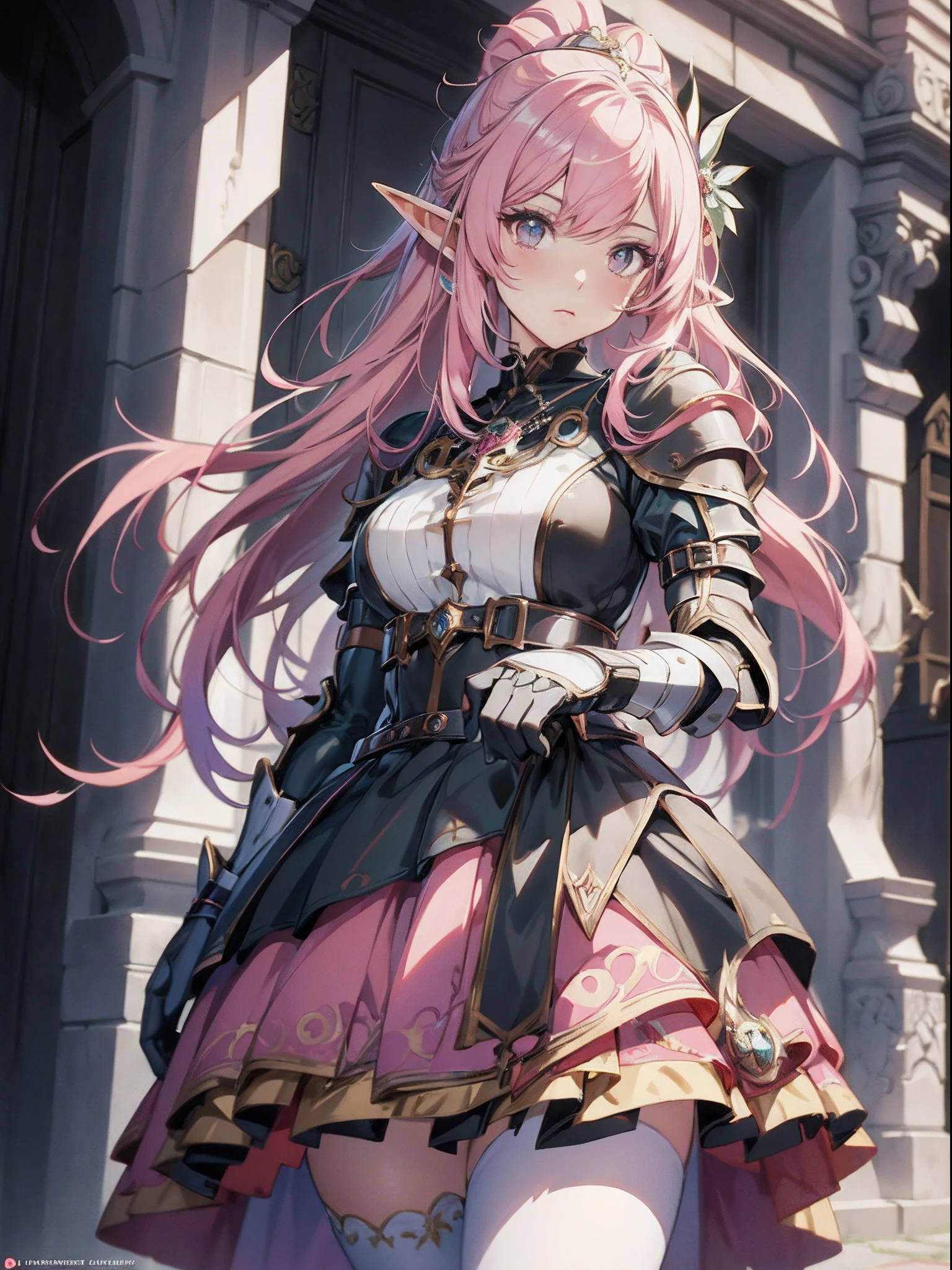 anime girl in a dress and hands wearing gloves, pink hair, cushart krenz key art feminine, portrait knights of zodiac girl, detailed key anime art, high detailed official artwork, detailed digital anime art, trending on artstation pixiv, 2. 5 d cgi anime fantasy artwork, detailed anime character art, alluring elf princess knight, astri lohne