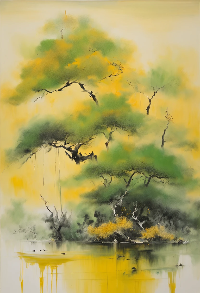 Yellow crane tower，Three cranes，Immortals，baiyun，eventide，green trees，Grass，Smoke waves on the river