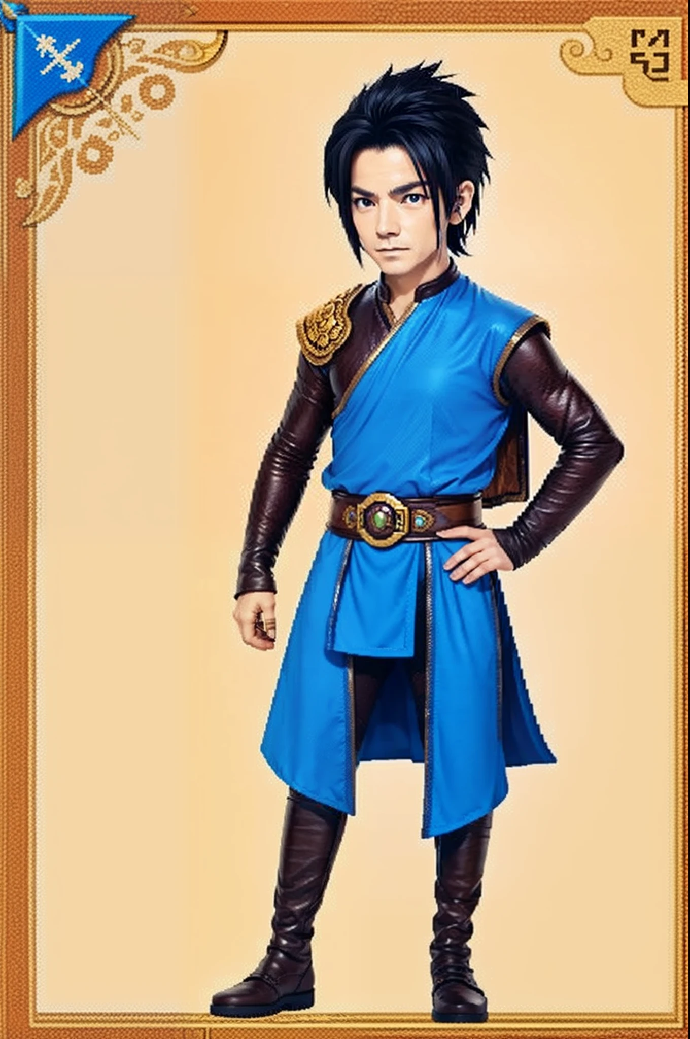 鸟山明风格,pixel game《dragon quest》,Game character design,(female archer:1.4),Leather armor,16-bit pixels