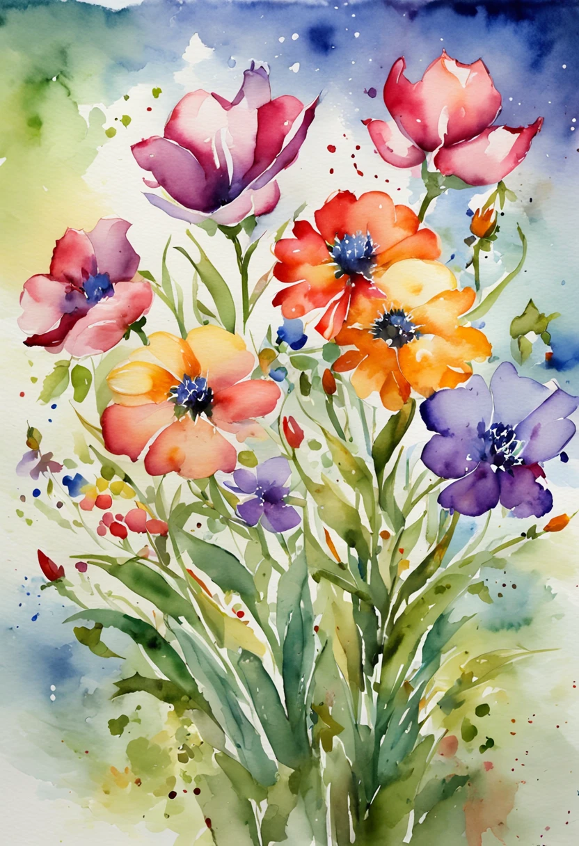 More flowers,A road is covered with flowers,the watercolor style, k hd