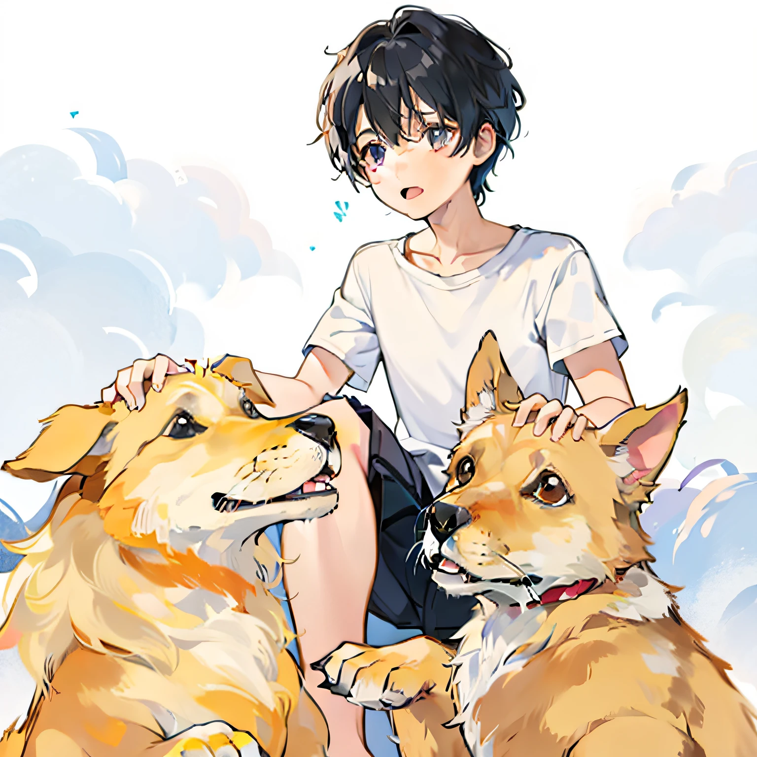 A boy and two dogs