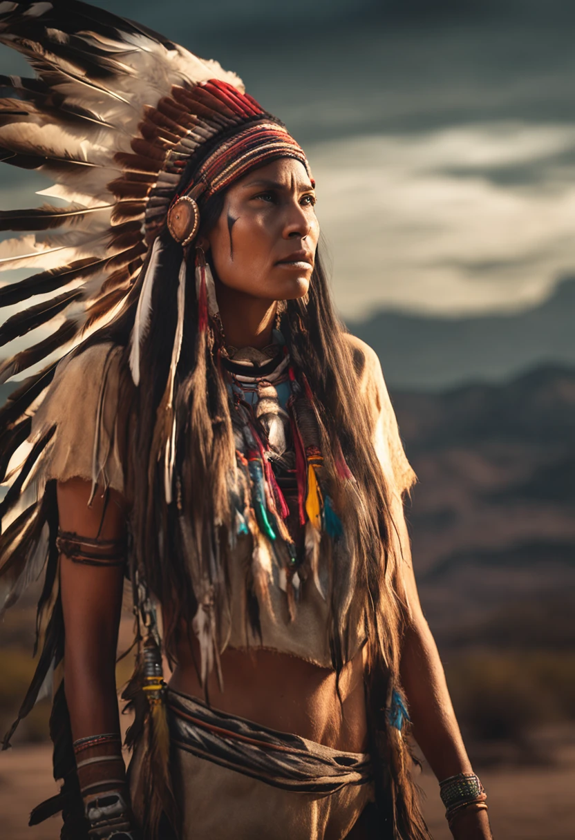 ultra detailed artistic photography, Like a Native American beautiful Apache female, but of an alternate universe, green skin, blended into the earth, tee pee, moonlight, fire pit, one feather headress, sexy, dreamy, glowing, backlit, shadows, oil on canvas, smooth, ultra high definition, 8k, ultra sharp focus, intricate artwork masterpiece, flowy outfit, highly detailed, vibrant, production cinematic character render, ultra high quality model