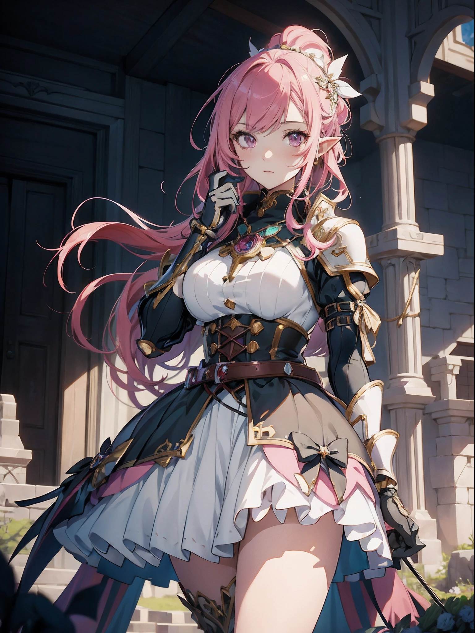 (((masterpiece)))、((highest quality))、(super detailed)、(CG illustration)、(very beautiful girl))、cinematic light、((1 Mechanical Girl))、 SF、Apocalypse、Erotic grotesque、graduate School(beautiful and luxurious:1.2)、(1 girl:1.3)、facing the front,Light pink long hair,corset,high waist skirt,