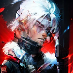 Sniper, white hair, boy, red eyes, masterpiece, masterpiece, highres, best quality, high quality