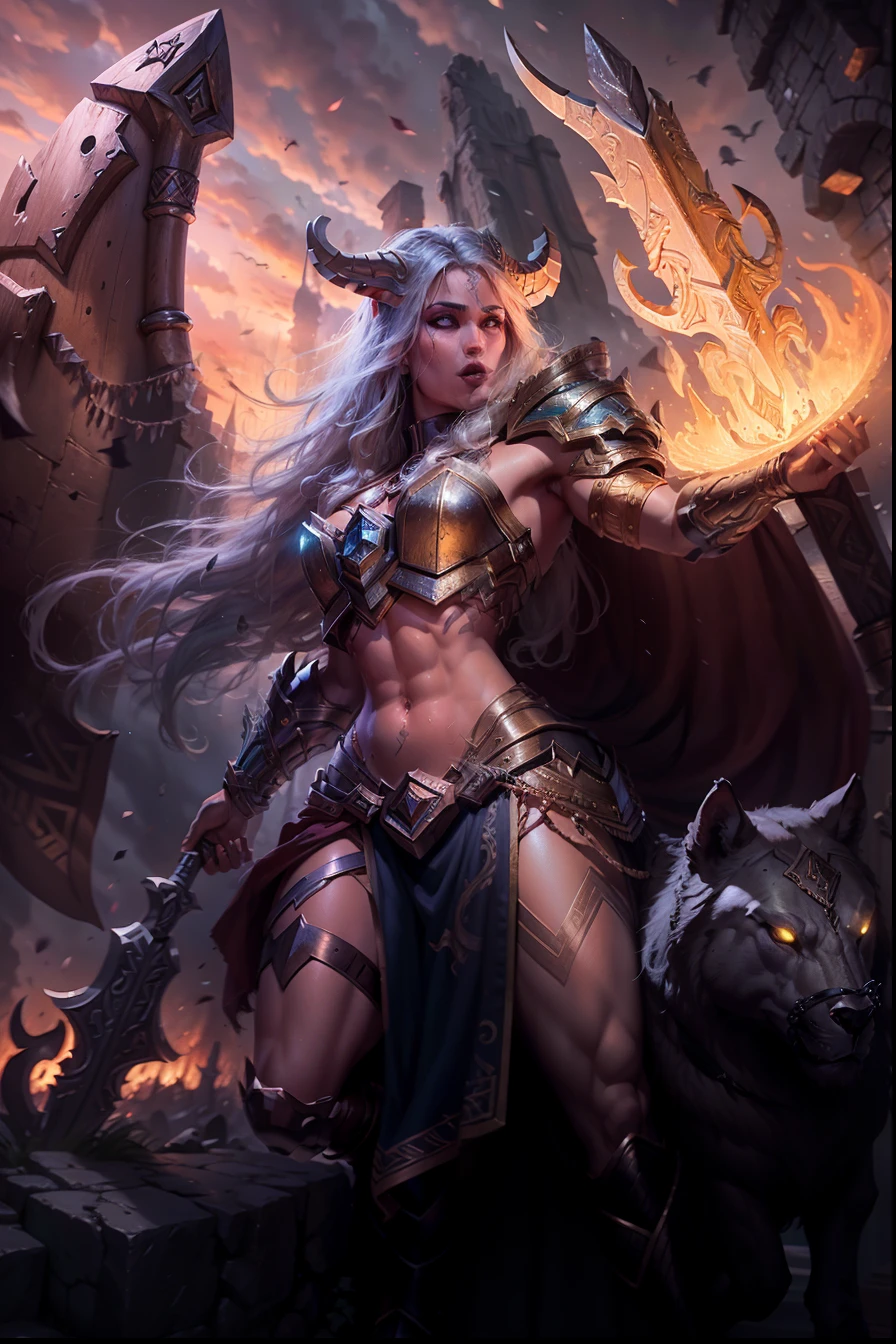 Asgard，valkyrie，Senhora Cavaleiro，Anatomia correta，epic fantasy digital art，tmasterpiece，8k，high-definition resolution，desenho detalhado，Qulidade Superior，, Epic composition,