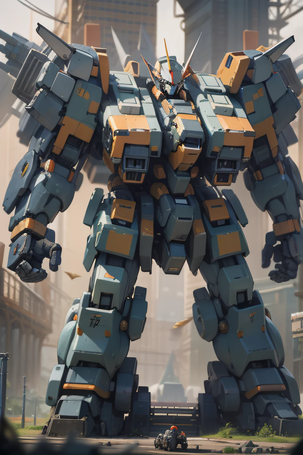 Powerful and majestic mecha towering over the scene, radiating an awe-inspiring presence.