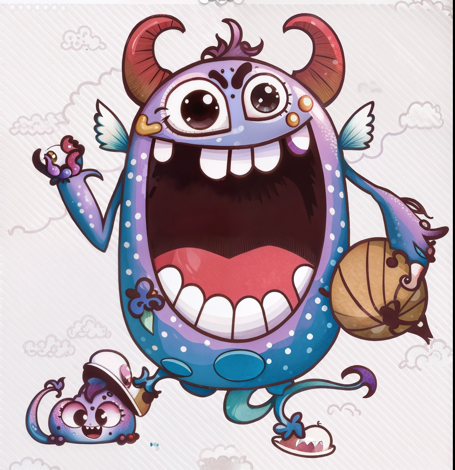 Cute monsters，Bubbles with their mouths open