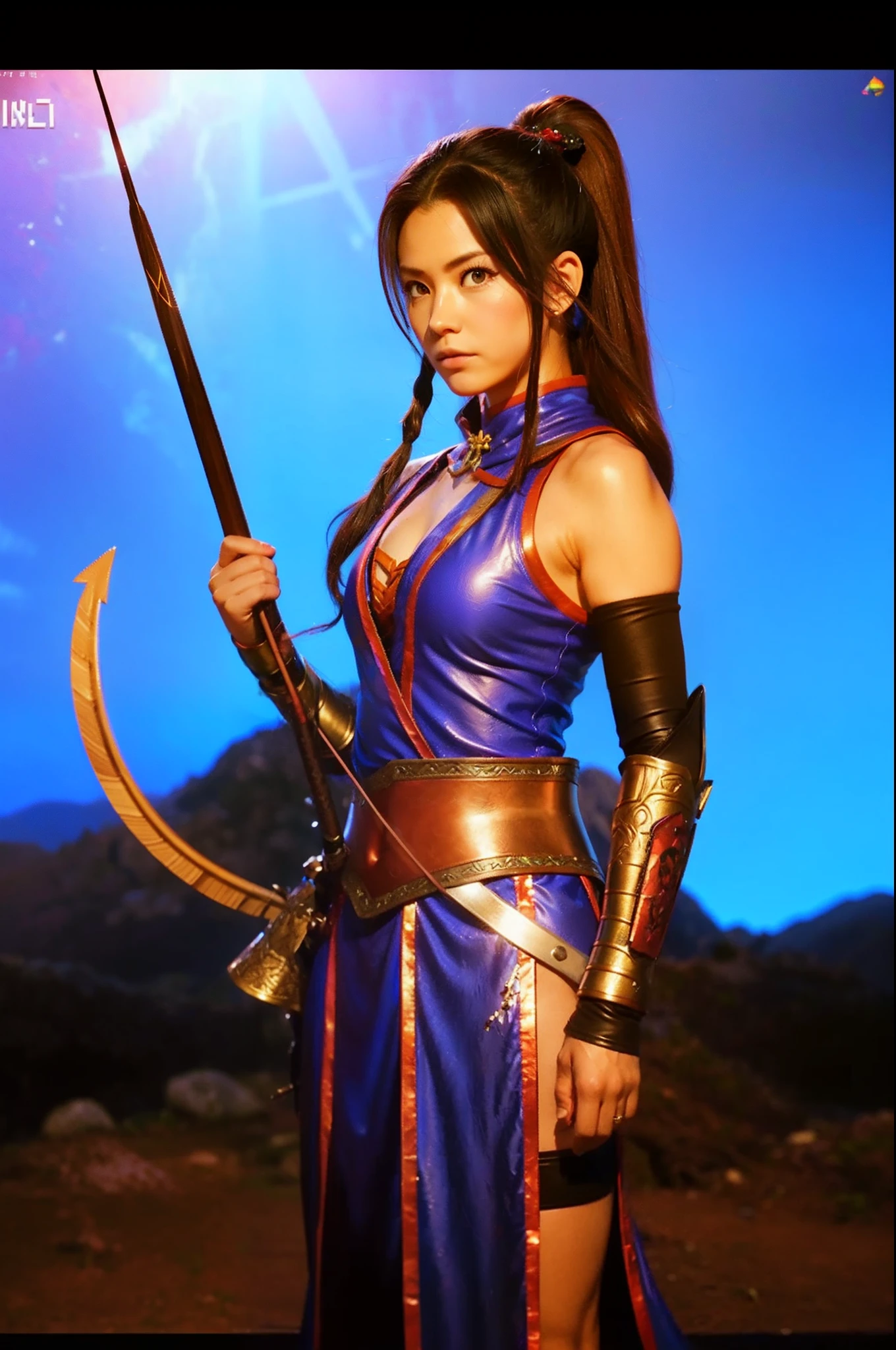 鸟山明风格,pixel game《dragon quest》,Game character design,(female archer:1.4),Leather armor,bow and arrows,16-bit pixels