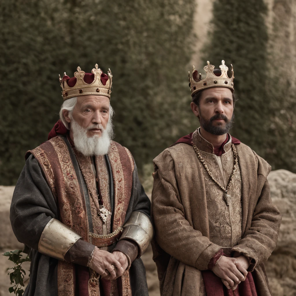 ((2 kings:1.2) (sitting:1.1) (being fed:1.1))