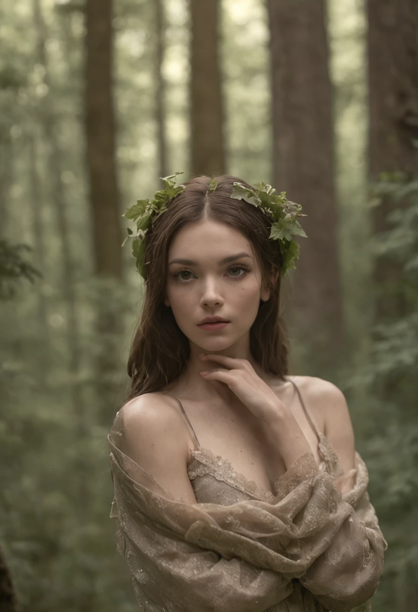 (nsfw:1.5), soft-lighting, (Realistic fantasy rendering in a forest), matte painting portrait photo, Realistic fantasy photography, (lust:9.0), of a girl from another world, skin of bark, barely visible from the woods in the background, almost invisible, staring intently, as if not to be seen, a forest fairy, in the near future when the world is at its end. Hiding in plain site.