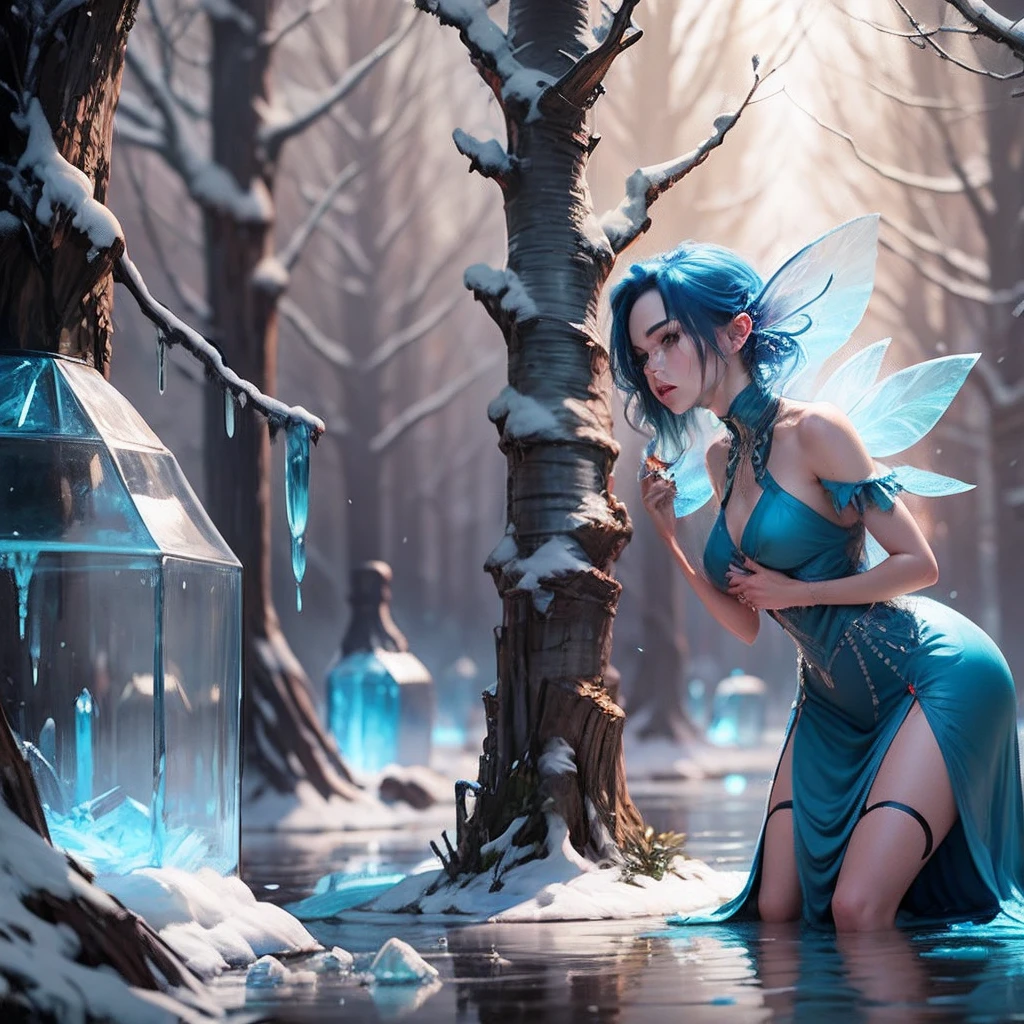 female, blue hair, blue dress, fairy, ice --auto --s2