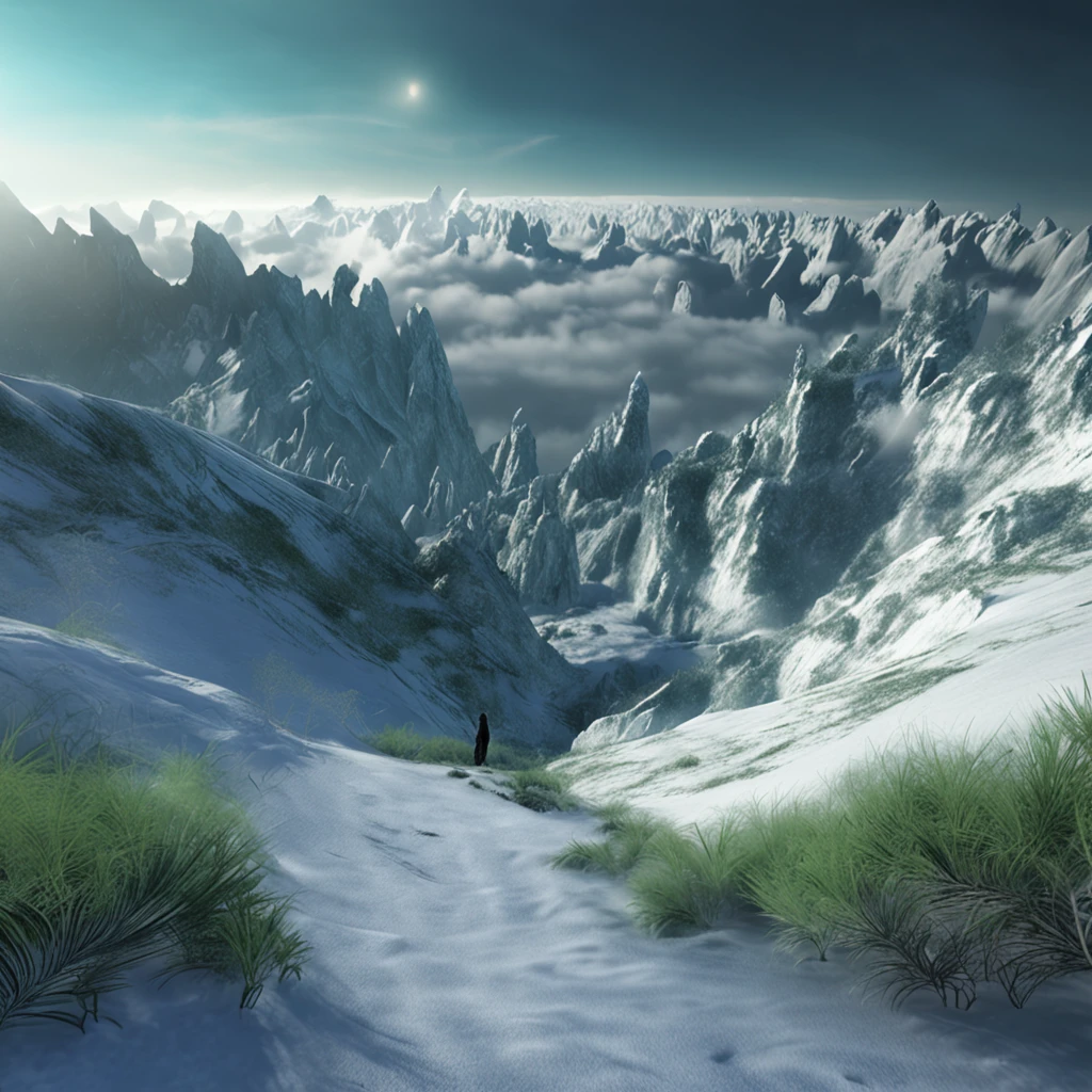Best quality, Masterpiece, green oasis in snow land, high snow mountains, high resolution, (photograph realistic:1.4), surrealism, Dream-like,fusionart, Shadowdancer, shadow magic, darkness control, stealth, shadowstep, umbral spells, hidden blade,