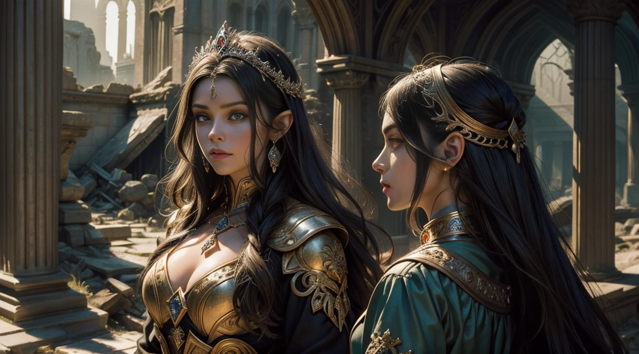 tmasterpiece,top-quality,best qualityer,offcial art,Beauty and aesthetics:1.2),(tmasterpiece:1.3), (8K, realisticlying, RAW photos, best qualtiy: 1.4), beauitful face, (photorealiscic face),超高分辨率, Ultra photo realsisim, highly detailed, the golden ratio, (Award-winning digital artwork:1.3) af (sketching:1.3),(with dynamism:1.3),(Saturation:1.3),(Close portrait:1.3),illusory engine, (High detail: 1.9),(femele:1.4),(big breasts beautiful: 1.4),(carismatic:1.3),Female elf,Large breasts,upperbody shots,dramatics,Armour,The background is the castle,