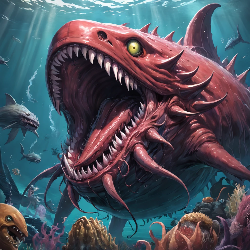 (clothed, masterpiece, wide angle, cinematic establishing shot, young adult european woman, highly detailed background:1.2), volumetric lighting, subsurface scattering, dynamic pose, (special effects, color grading, fantasy aura), (Abyssal Leviathan:1.4), Emerging from ocean depths, framed by towering waves, menacing presence