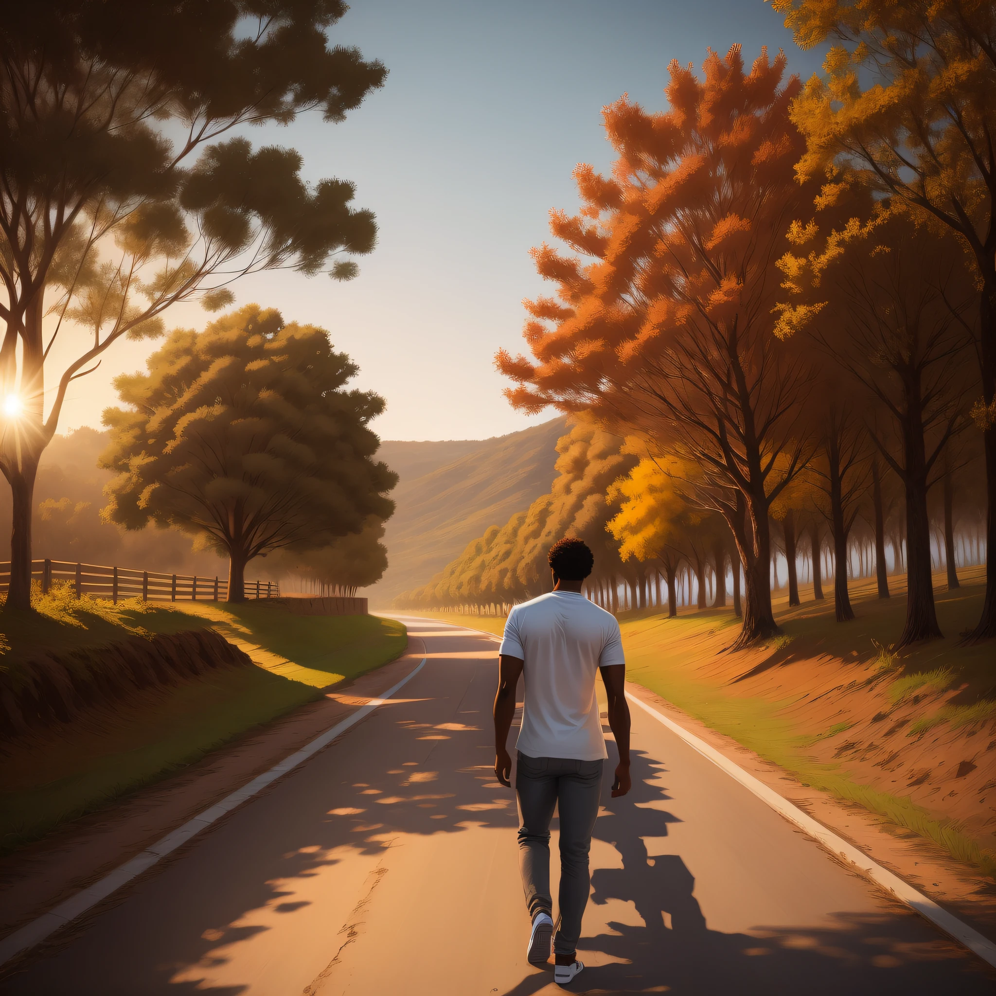 There's a black man walking down a road, imagem detalhada pintura detalhada