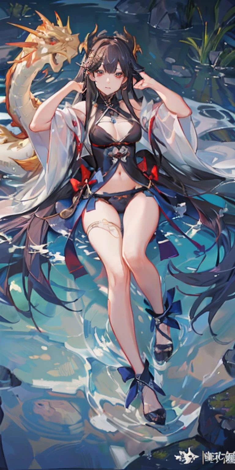 Tall girl reciting mantras),Peek from under his forehead,breaking,,(lean legs:1.3),(Bigchest),lean legs,Water hair,1个Giant Breast Girl,独奏,(Fit your body:1.4),plumw,Thin,Meticulous anatomy,Perfect body,Meticulous body,A detailed face,Beautiful anatomical eyes。Break Kaisa Dragon Lake,Breaking is very detailed,Complex art,Artstation's detailed ternary color trends in Unreal Engine 5,8K分辨率,A masterpiece by Deviantart