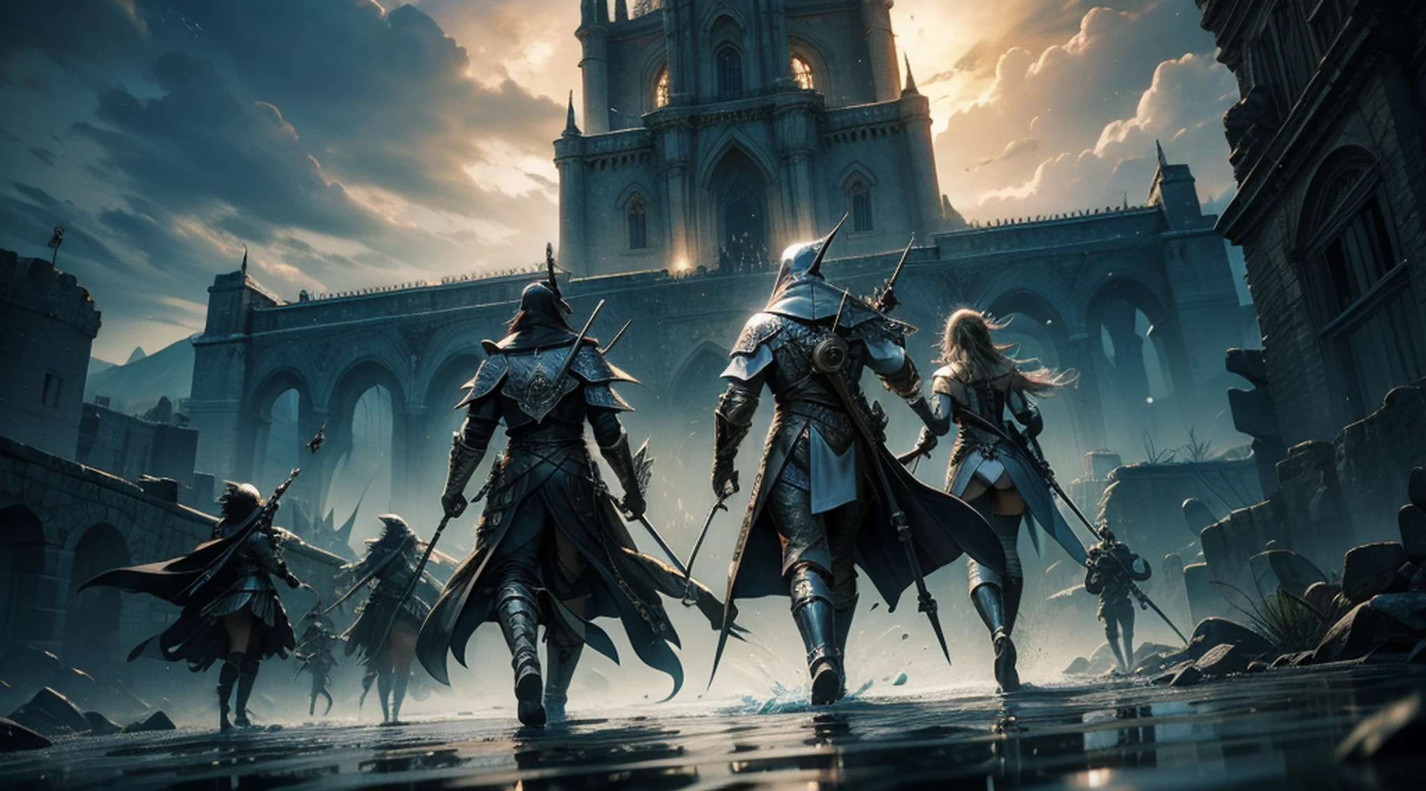 ((melhor qualidade)), ((tmasterpiece)), ((Realista)), (um detalhado), (realista:1.5),illusory engine, (High detail: 1.9),(Females:1.4),(seios grandes lindos: 1.4),(carismatic:1.3), (seios grandes), Elfo Feminino,beuaty ,Armadura requintada,cara bonita, olhando para o espectador, dynamicposes, The backdrop is the castle,HDR, Traching de raias, NVIDIA RTX, Hyper-Resolution, irreal 5, sub surface scattering, Texturas PBR, Post-processing, anisotropic filtering, profundidade de campos, Maximum clarity and sharpness, tricotomia,8K original,(Luminous Particle:1.4),(CG muito detalhado,Unity 8k papel de parede,cinmatic lighting,brilho do flare da lente),Refletores,foco nítido,(Espada Brilhante:1.8)