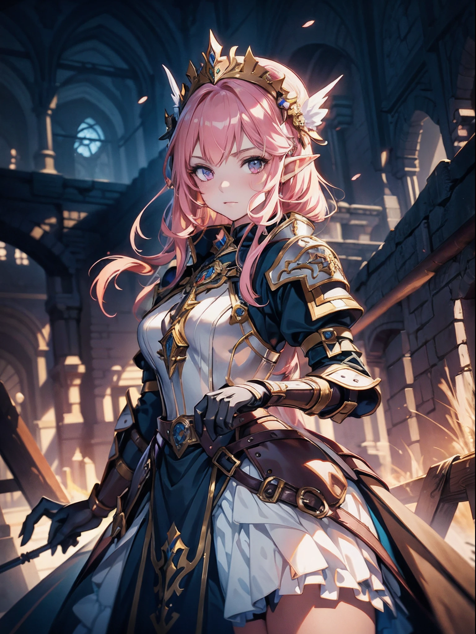 1 girl anime in a dress and hands wearing gloves, fine delicate hands, fine delicate 5 fingers, pink hair, cushart krenz key art feminine, portrait knights of zodiac girl, detailed key anime art, high detailed official artwork, detailed digital anime art, trending on artstation pixiv, 2. 5 d cgi anime fantasy artwork, detailed anime character art, alluring elf princess knight, astri lohne
