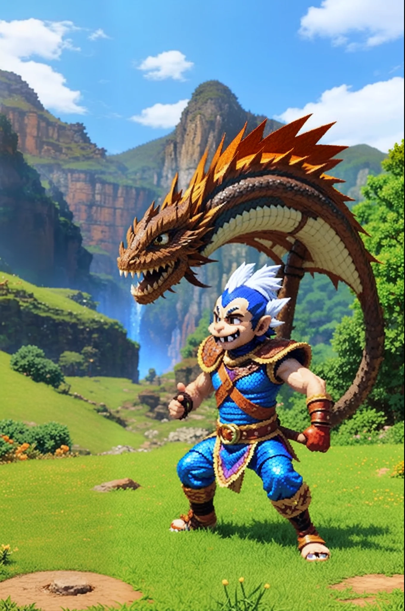 鸟山明风格,Flat pixel games《dragon quest》,Game monster design,(gnoll:1.4),Leather armor,bow and arrows,Full body like,16-bit pixels