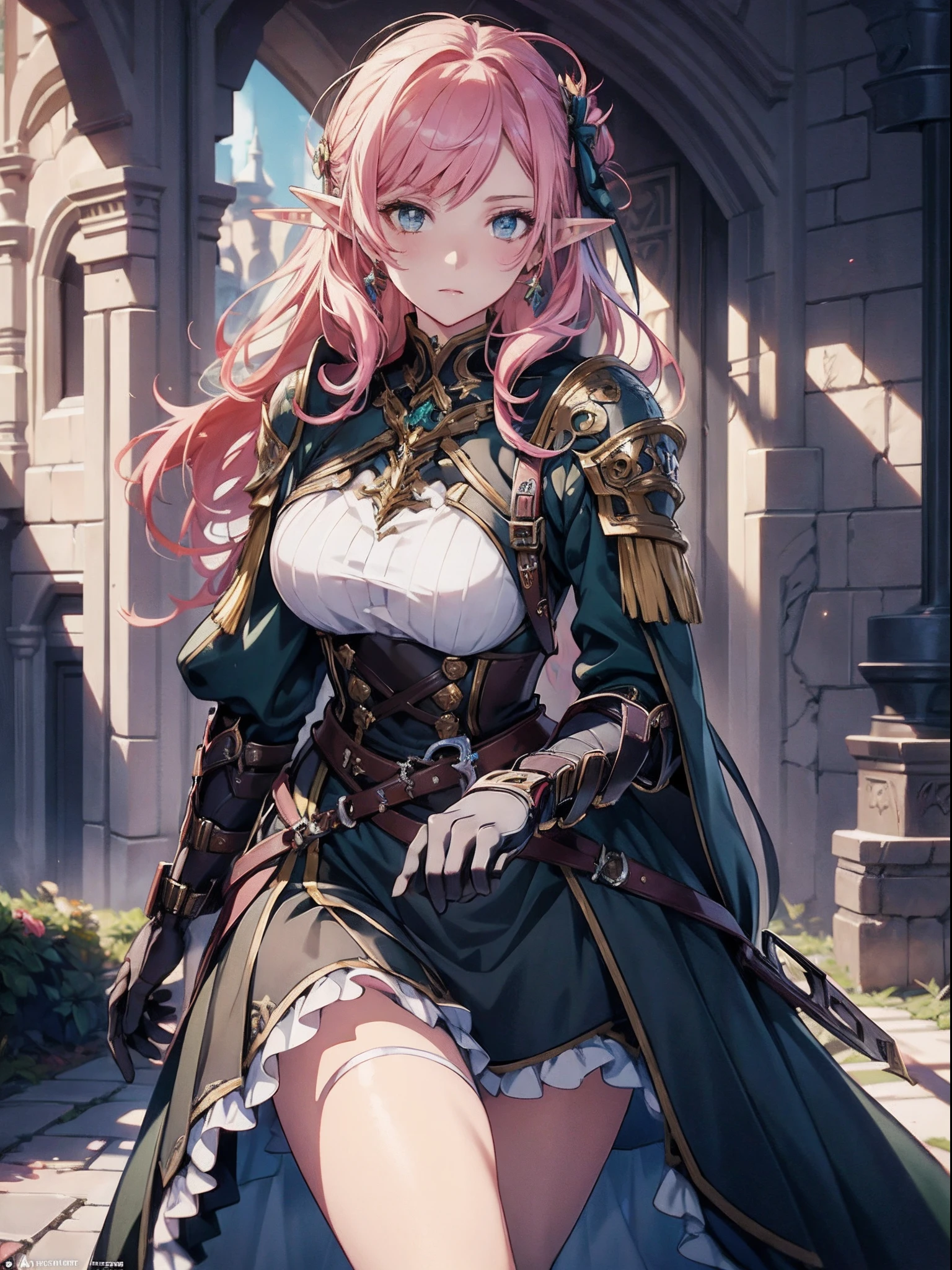 1 girl anime in a dress and hands wearing gloves, fine delicate 5 fingers, pink hair, cushart krenz key art feminine, portrait knights of zodiac girl, detailed key anime art, high detailed official artwork, detailed digital anime art, trending on artstation pixiv, 2. 5 d cgi anime fantasy artwork, detailed anime character art, alluring elf princess knight, astri lohne