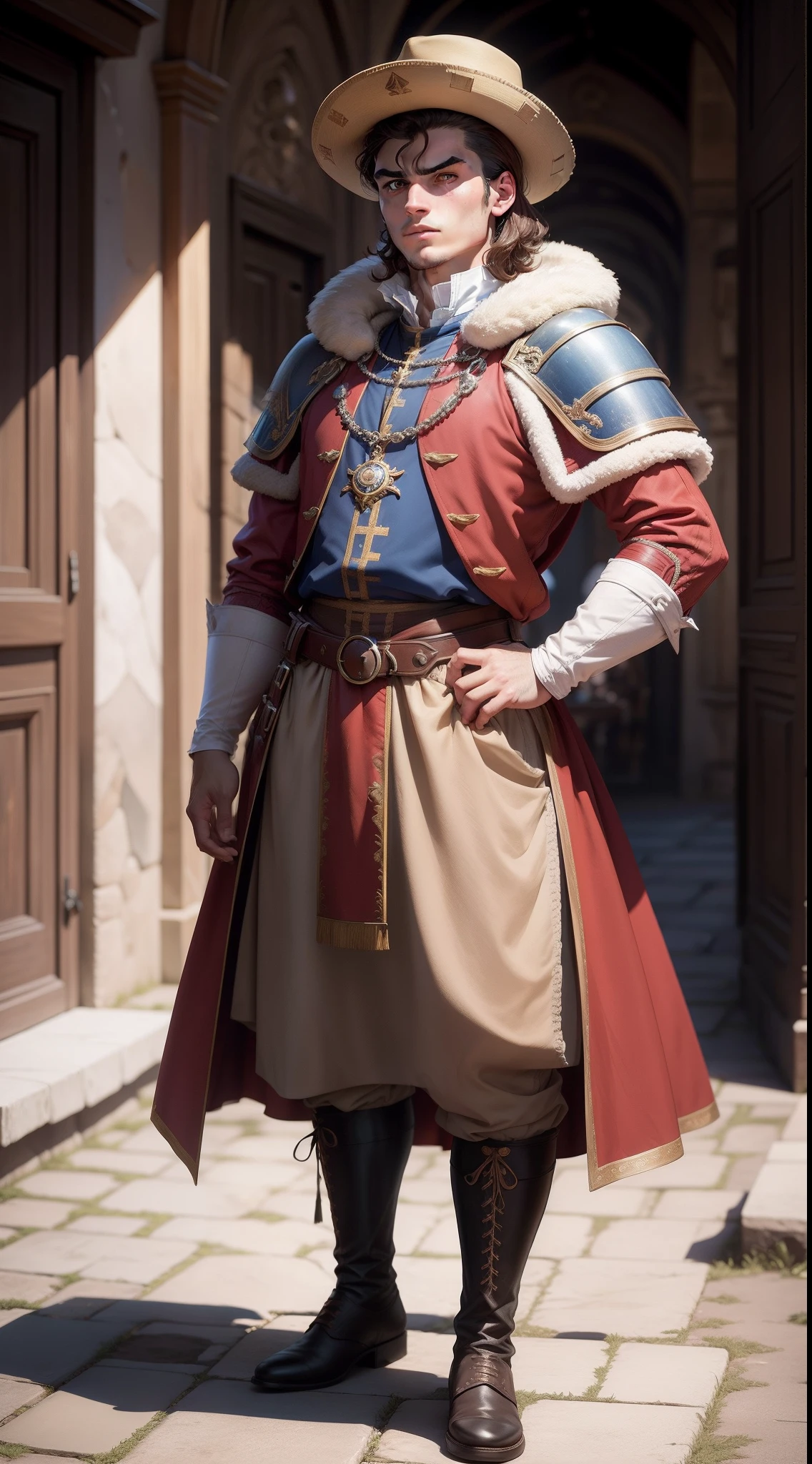 Giovanni da Empoli, merchant, Firenze, Florence, Italian, 16th century, renaissance, age of exploration, fluffy hair, little merchant's hat, with reddish proper Italian clothes and proper Italian boots, 20 years old, very young man, navigator, angry, angry eyebrows, unhappy, angry mouth, thin, delicate, handsome, well-built, tall, ill-tempered, hostile, competitive, unhealthy, background is Altantic Ocean