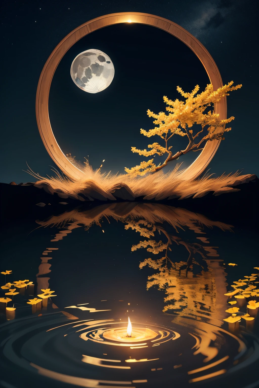 Mid-Autumn Elements Advertising Art,Ancient wind,National style,Mid-autumn moon,sweet osmanthus,Calm sea