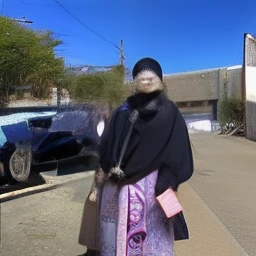 woman in black hijab standing on sidewalk with car in background, hijab, student, in a street, standing in a township street, wearing traditional garb, in background, faridah malik, inspired by Mym Tuma, inspired by Ingrida Kadaka, in front of the house, wearing authentic attire, on a street, wearing facemask, standing in township street