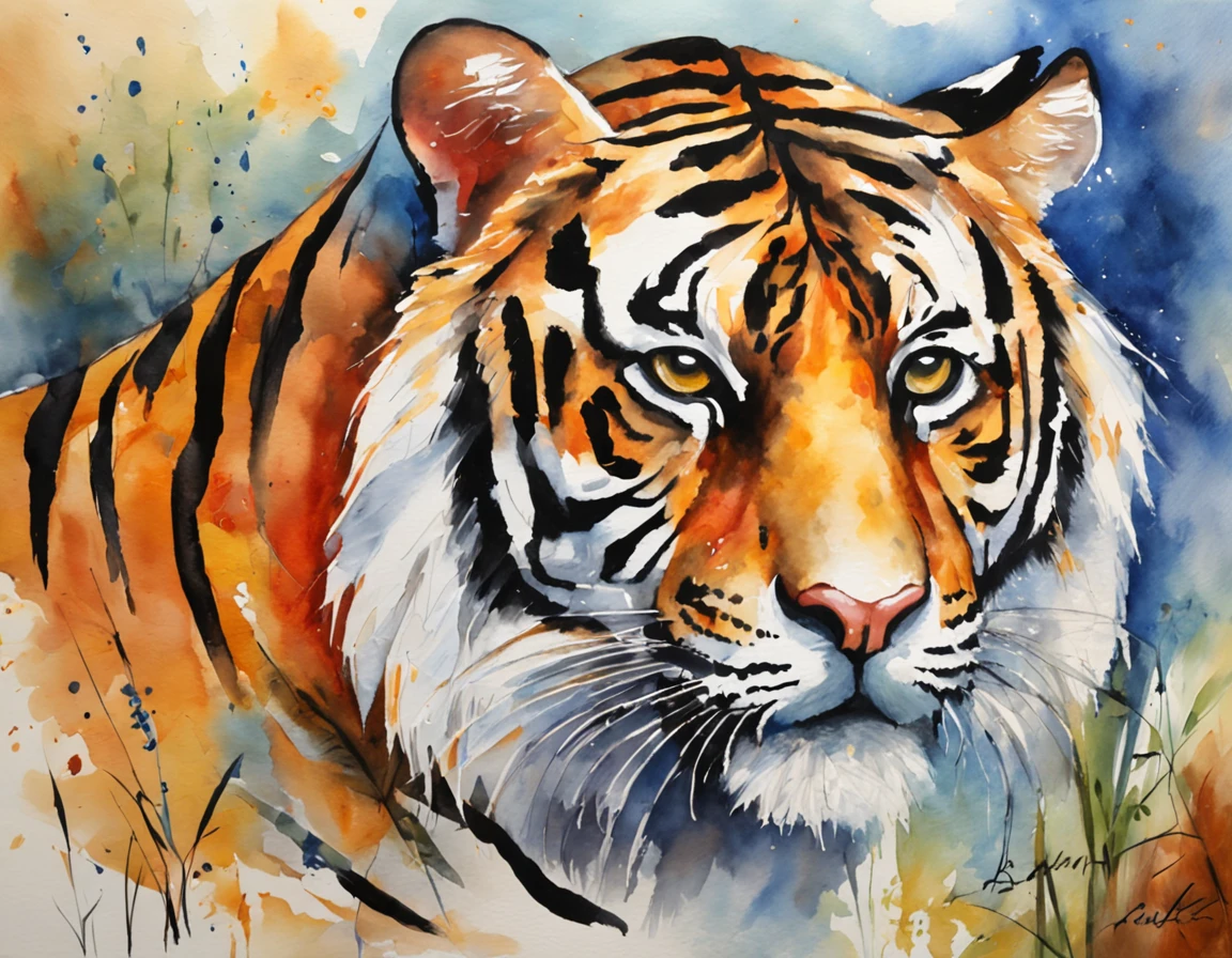 "an abstract oil painting of a majestic tiger."