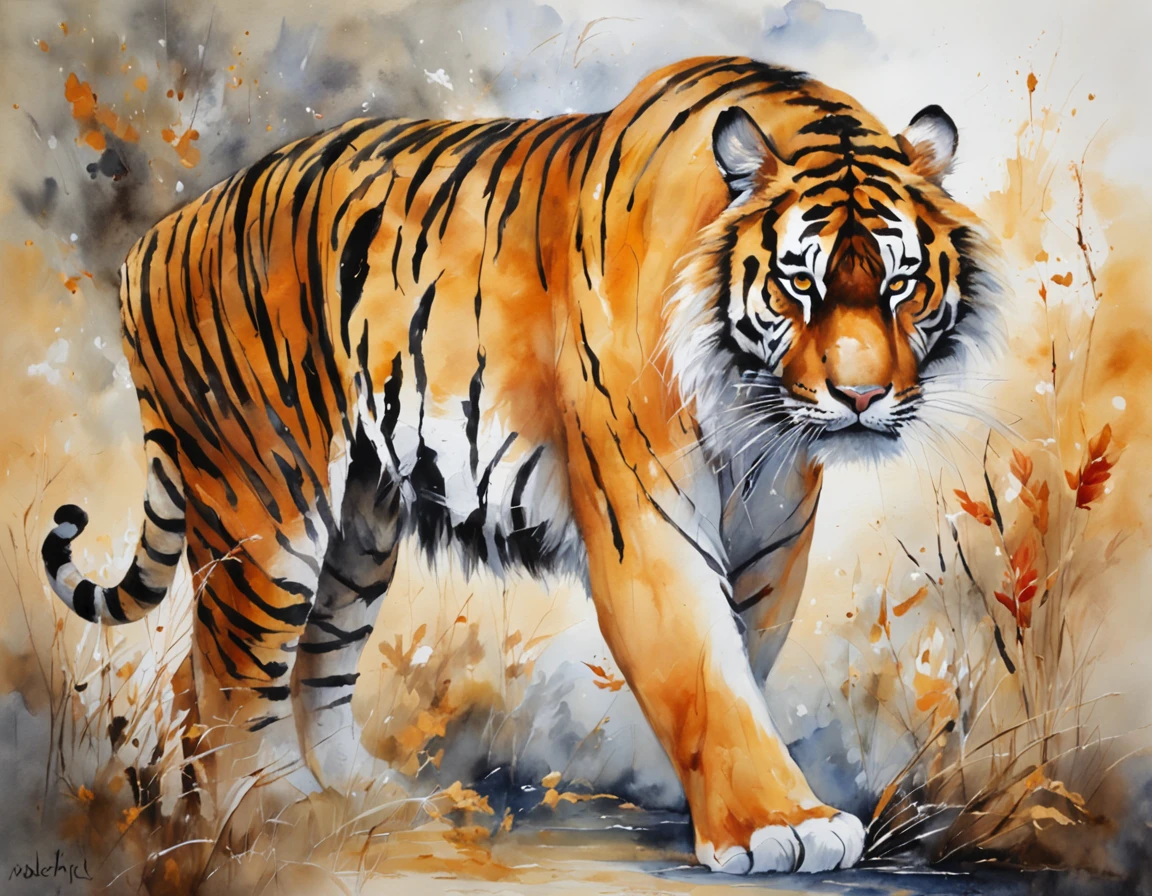 "an abstract oil painting of a majestic tiger."