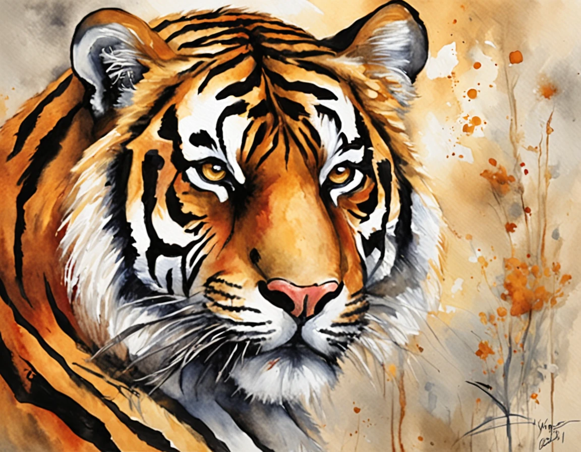 "an abstract oil painting of a majestic tiger."