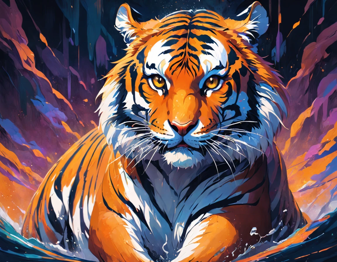 "an abstract oil painting of a majestic tiger."