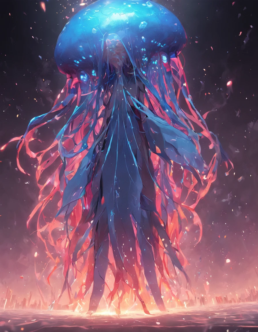 A spirit man who half-turned into a jellyfish, Unreal Engine 5, Cinematic, Color grading, Portrait photography, Ultra-wide angle, Depth of field, Hyper-detailed, beautifully color-coded, insanely details, Intricate details, beautifully color-graded, illusory engine, editorial photography , photoshoot, Shot on 70mm lense, Depth of field, degrees of freedom, 32K, Hyper-Resolution