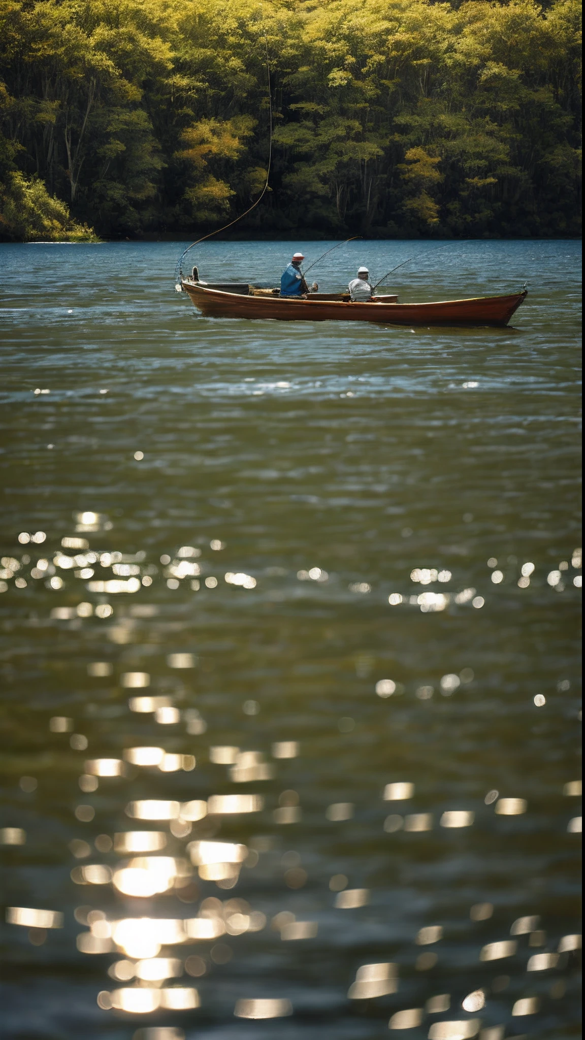 Fishing scene,Focus floating,Depth of field blur,Diagonal composition