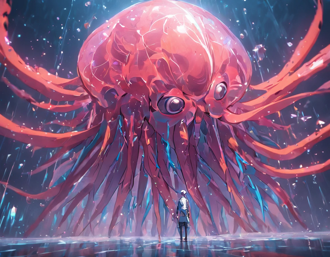 A spirit man who half-turned into a jellyfish, Unreal Engine 5, Cinematic, Color grading, Portrait photography, Ultra-wide angle, Depth of field, Hyper-detailed, beautifully color-coded, insanely details, Intricate details, beautifully color-graded, illusory engine, editorial photography , photoshoot, Shot on 70mm lense, Depth of field, degrees of freedom, 32K, Hyper-Resolution