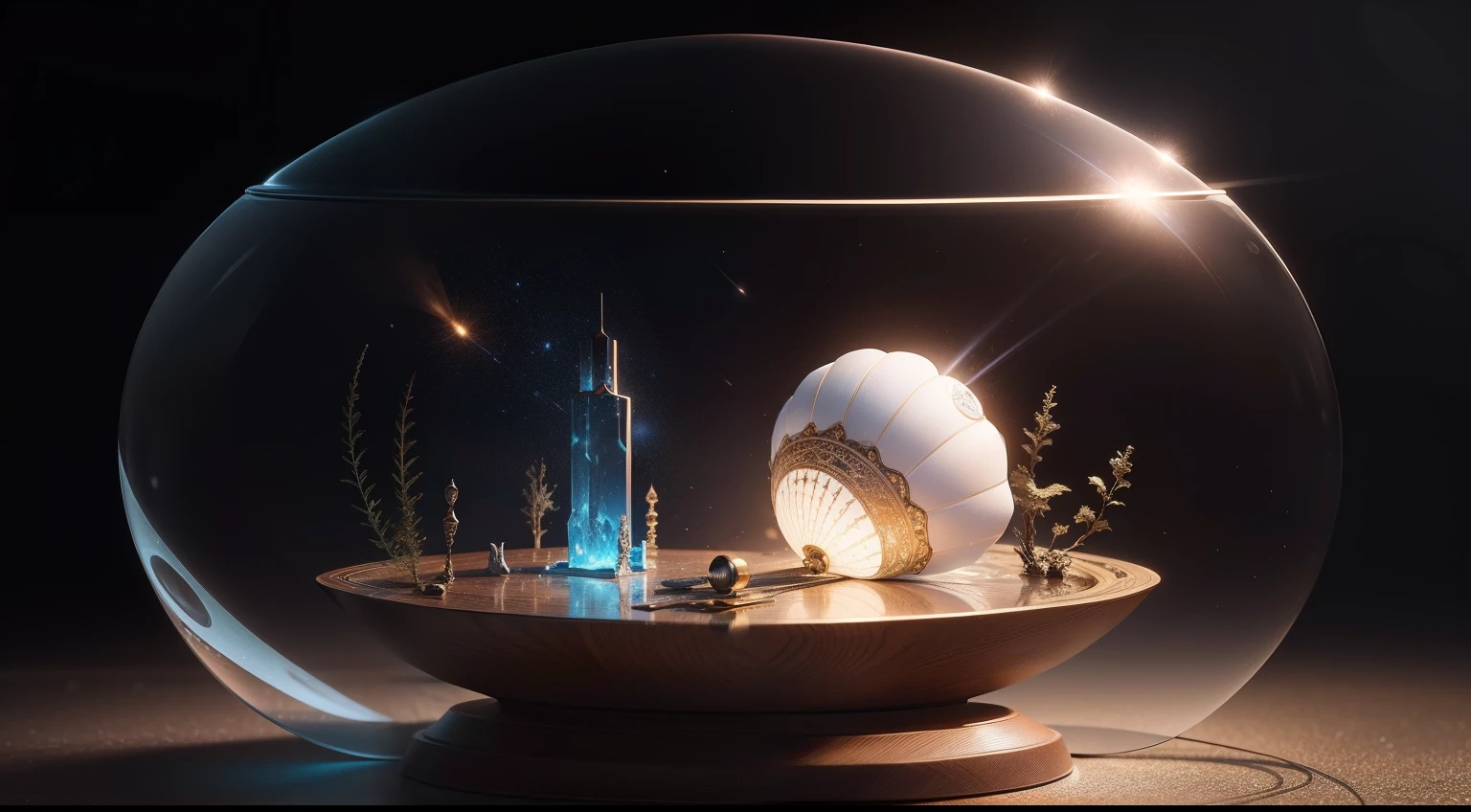 The quantum music box is an exquisite work of art，It presents a sense of beauty that blends classical and futuristic。Its shell is made of deep ferrous metal，It is inlaid with tiny transparent crystals，It emits faint blue fluorescence。The shape of the box is elegant and simple，It's like a miniature space exploration device。

On top of the quantum music box，There is a small knob，It's like a miniature astronomical instrument。Turn the knob，You can start playing the music box。The bottom of the music box is decorated with a slender metal carving，It was as if a microscopic journey to the universe was unfolding。